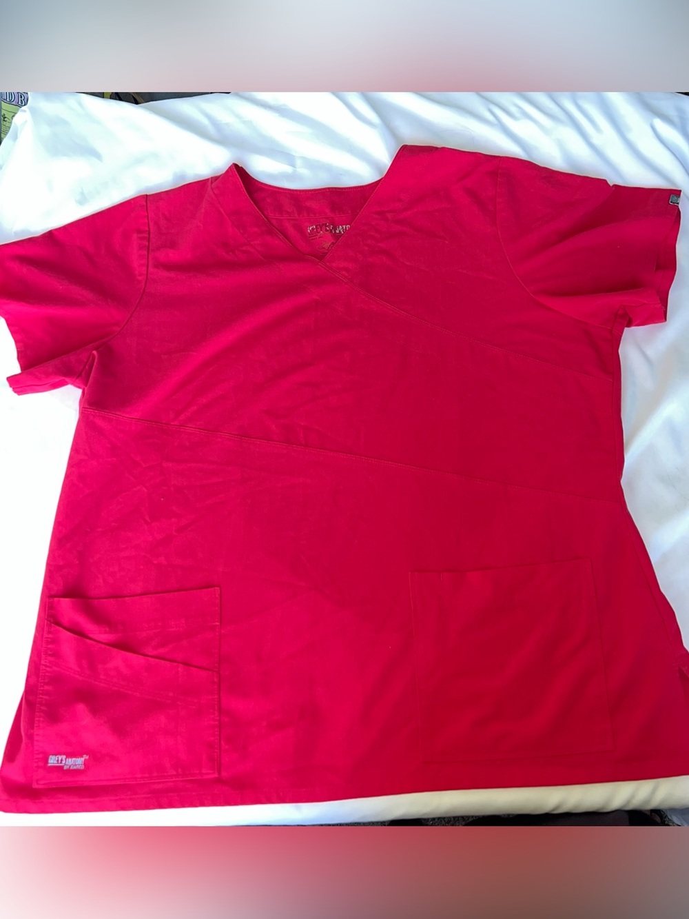 Grey’s Anatomy Hot Pink Fuchsia V-Neck Scrub Top Bright Vibrant 3X